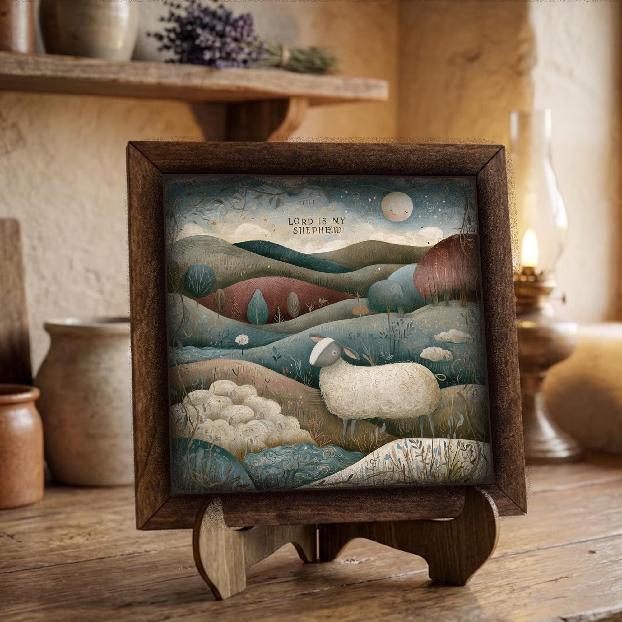 Framed Lord Is My Shepherd Art Print | Rustic Faith Tiered Tray Decor