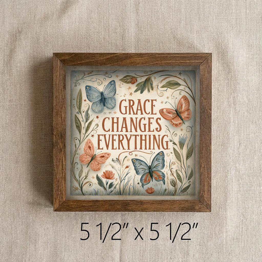Framed Grace Changes Everything Print | Faith Butterfly Tiered Tray Decor