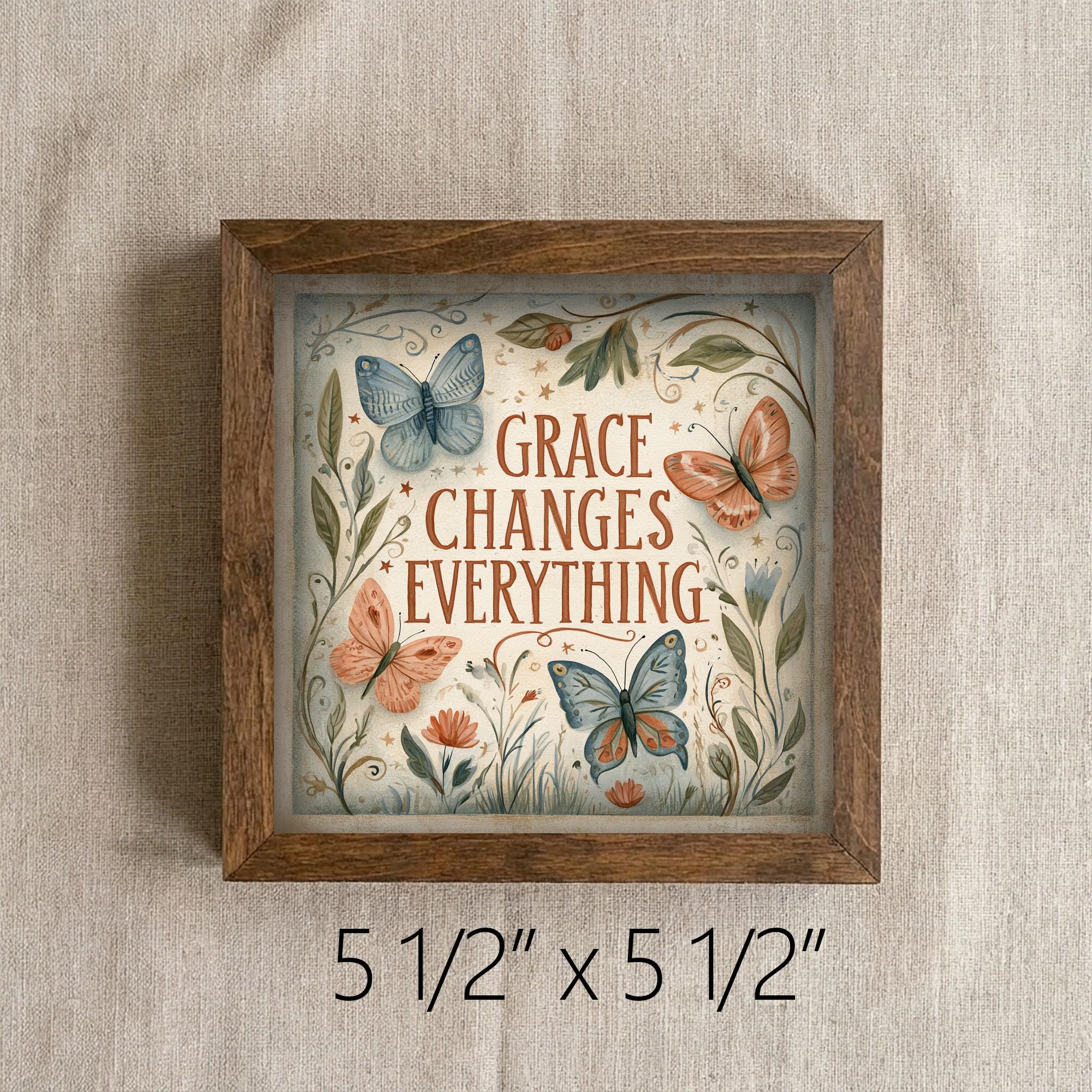 Framed Grace Changes Everything Print | Faith Butterfly Tiered Tray Decor