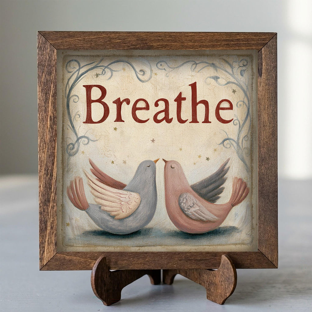 Framed Breathe Bird Art Print | Rustic Farmhouse Tiered Tray Decor