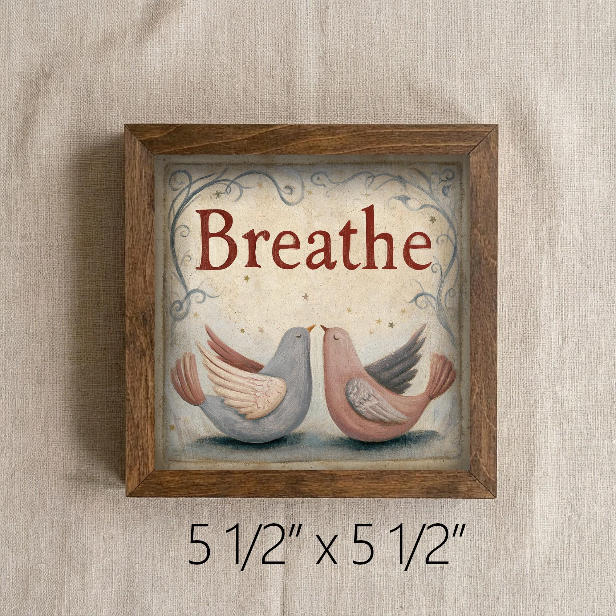 Framed Breathe Bird Art Print | Rustic Farmhouse Tiered Tray Decor