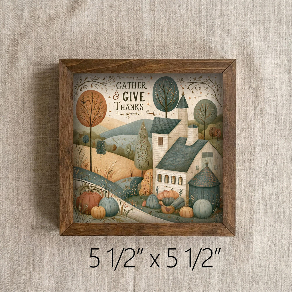 Framed Gather and Give Thanks Art Print | Rustic Farmhouse Tiered Tray Decor