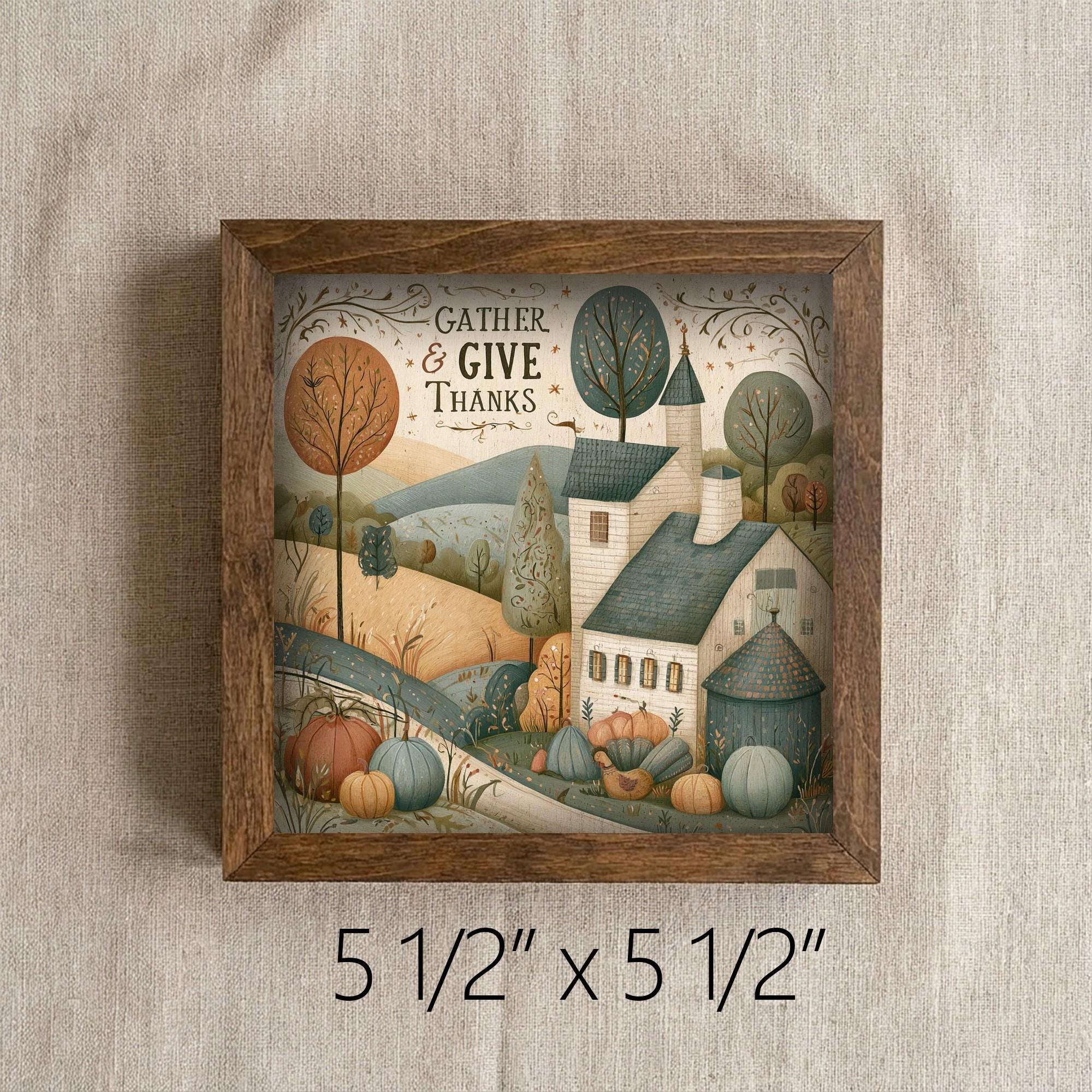 Framed Gather and Give Thanks Art Print | Rustic Farmhouse Tiered Tray Decor