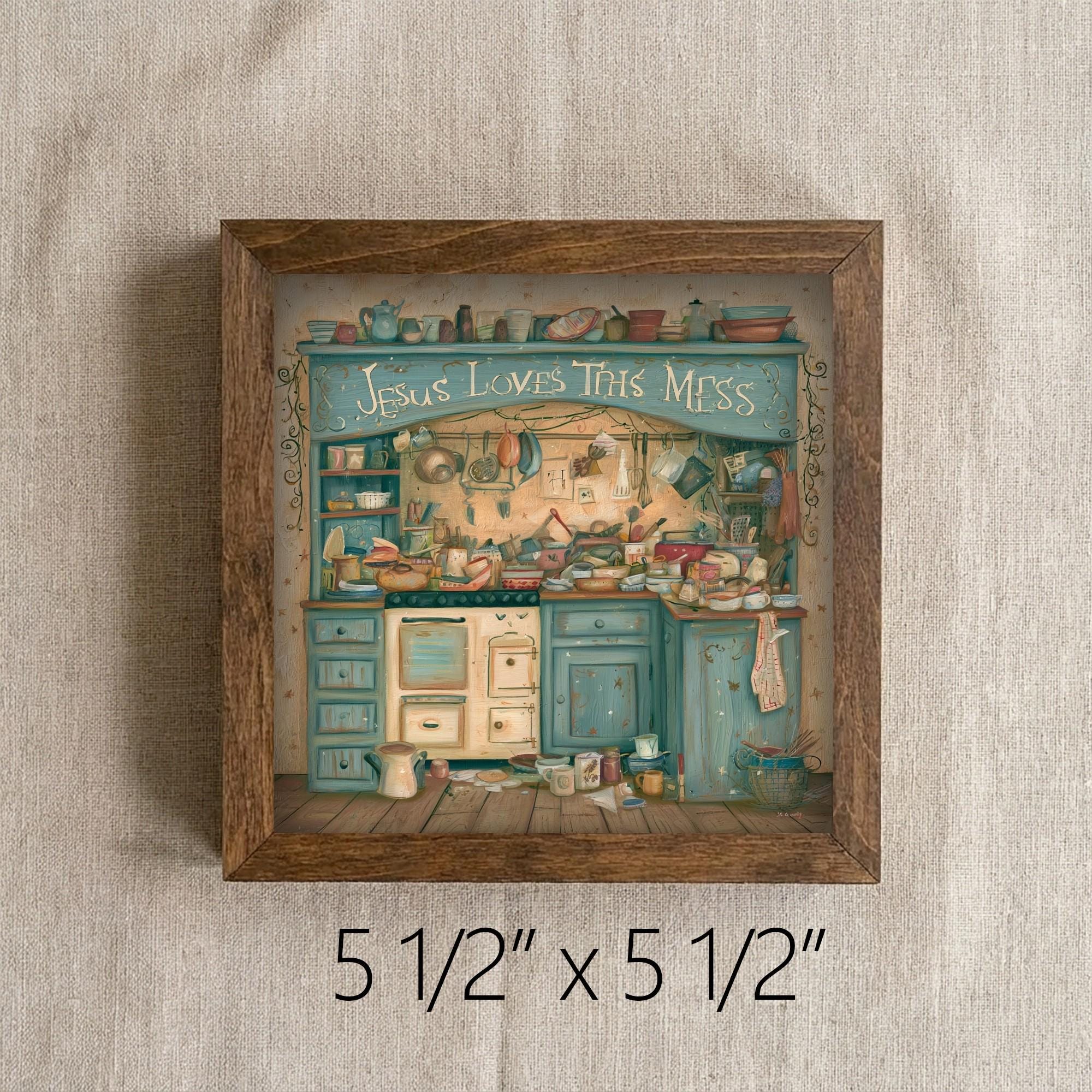 Framed Kitchen Faith Art Print | Jesus Loves This Mess Tiered Tray Decor