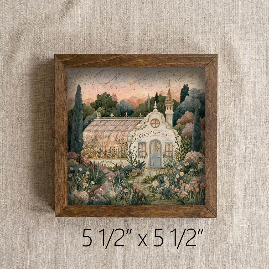 Framed Grace Grows Here Garden Art Print | Rustic Farmhouse Tiered Tray Decor