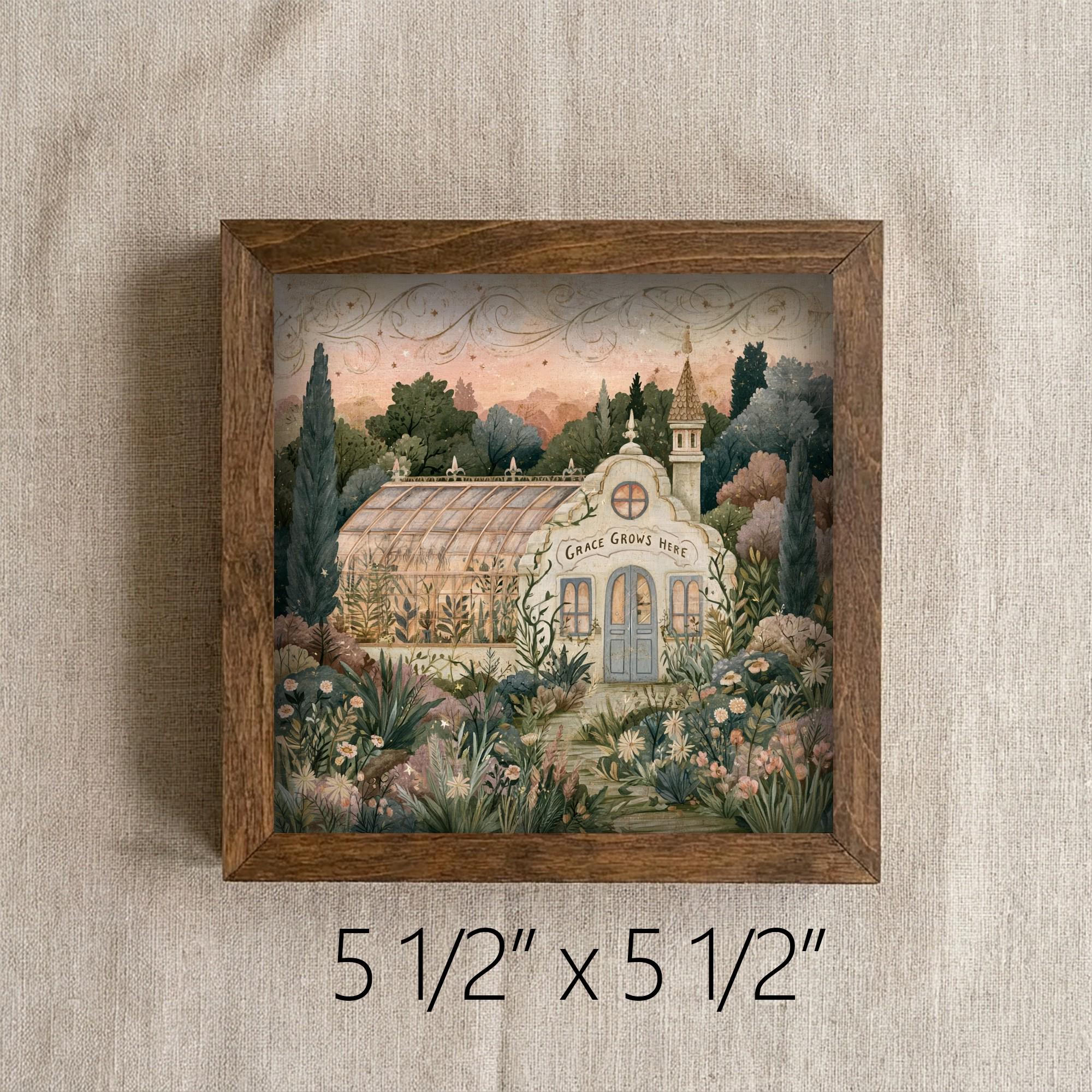 Framed Grace Grows Here Garden Art Print | Rustic Farmhouse Tiered Tray Decor