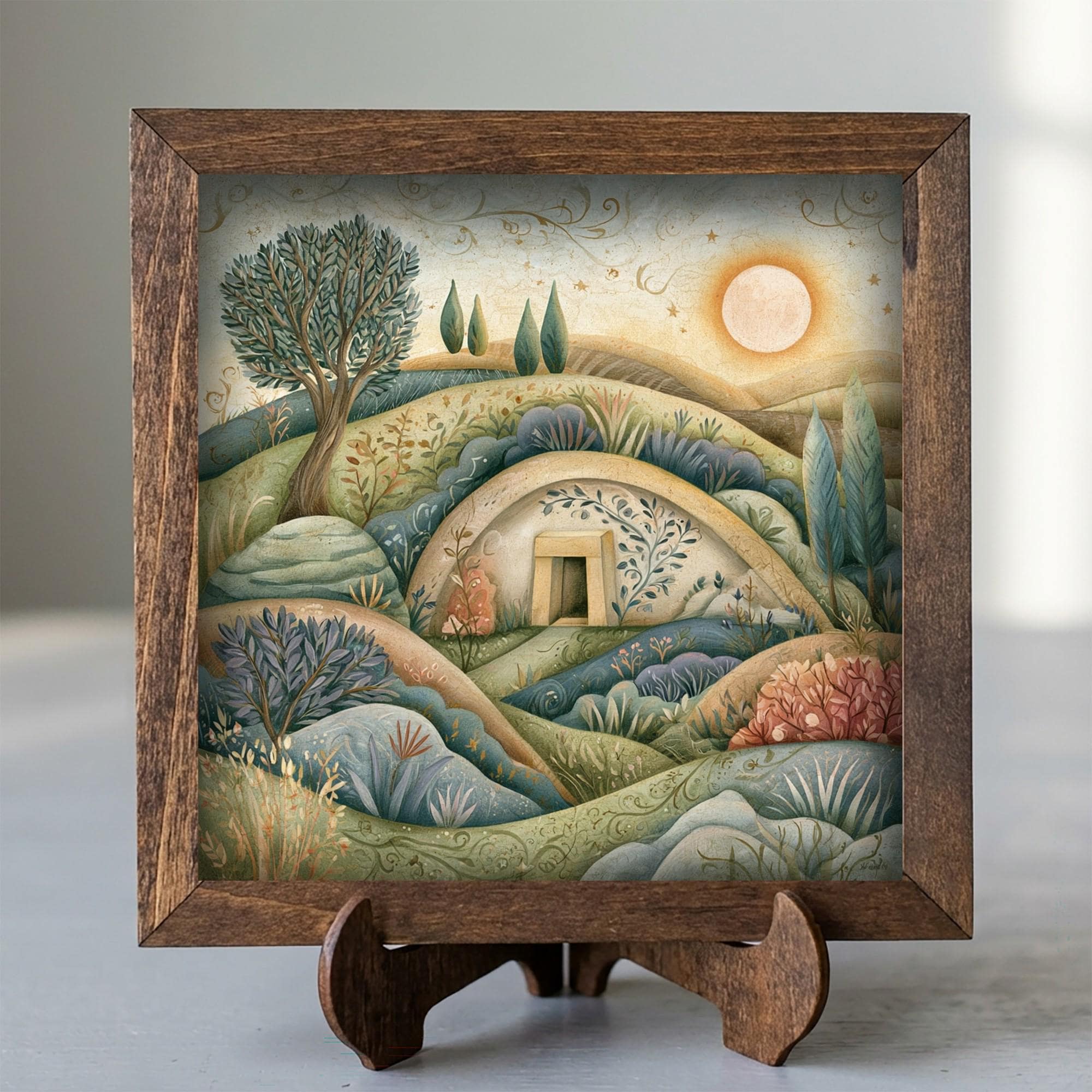 Framed Hillside Home Art Print | Rustic Farmhouse Tiered Tray Decor