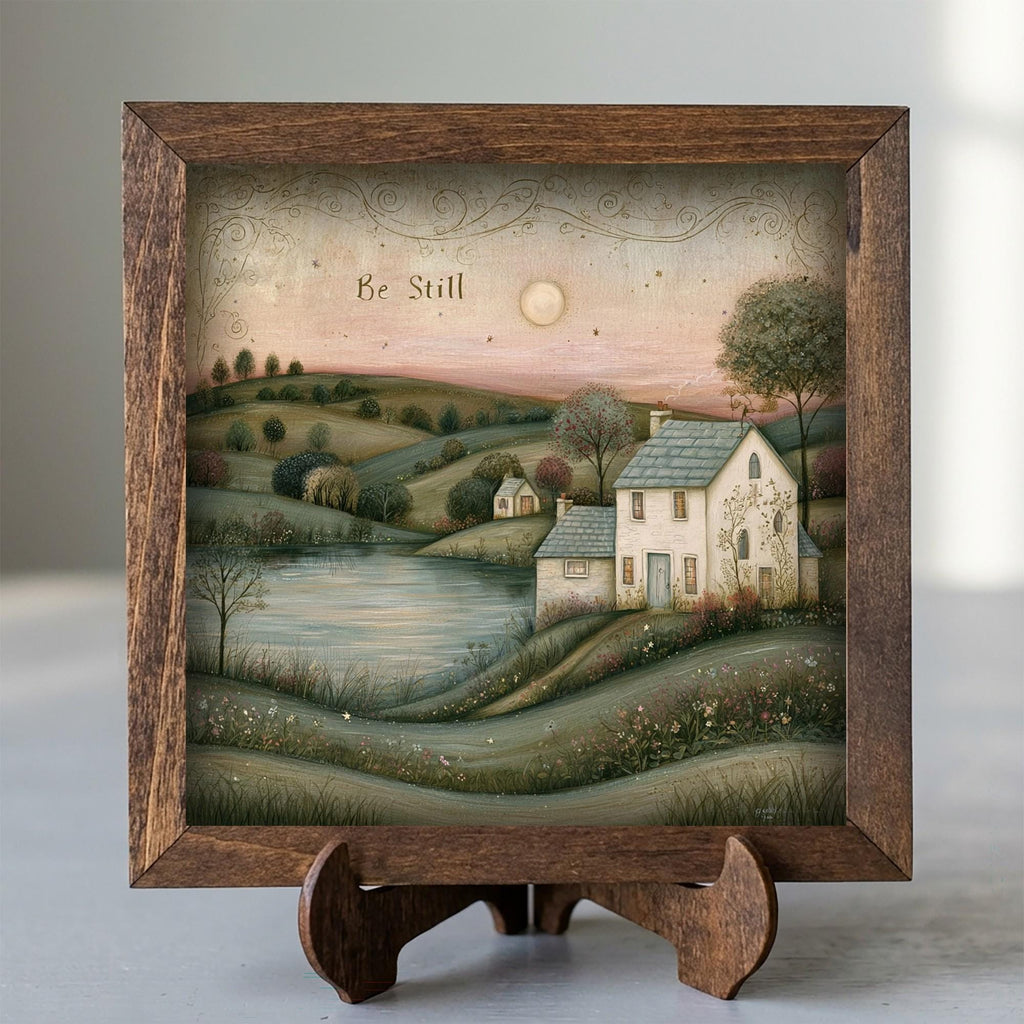 Framed Be Still Art Print | Farmhouse Faith Tiered Tray Decor