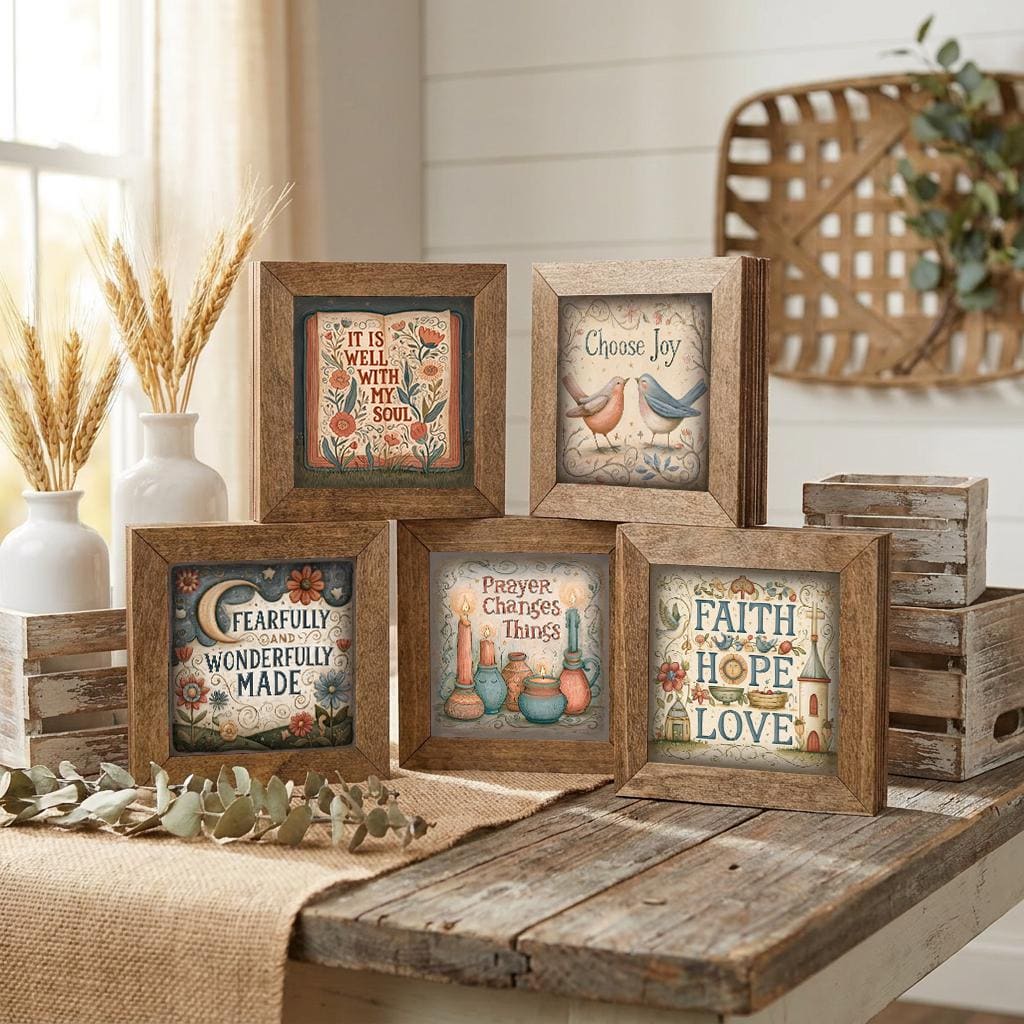 Mini Framed Faith Art Blocks | Rustic Christian Shelf Decor | Choose Your Design | Tiered Tray Decor | Farmhouse Gift - TheGrumpyRooster