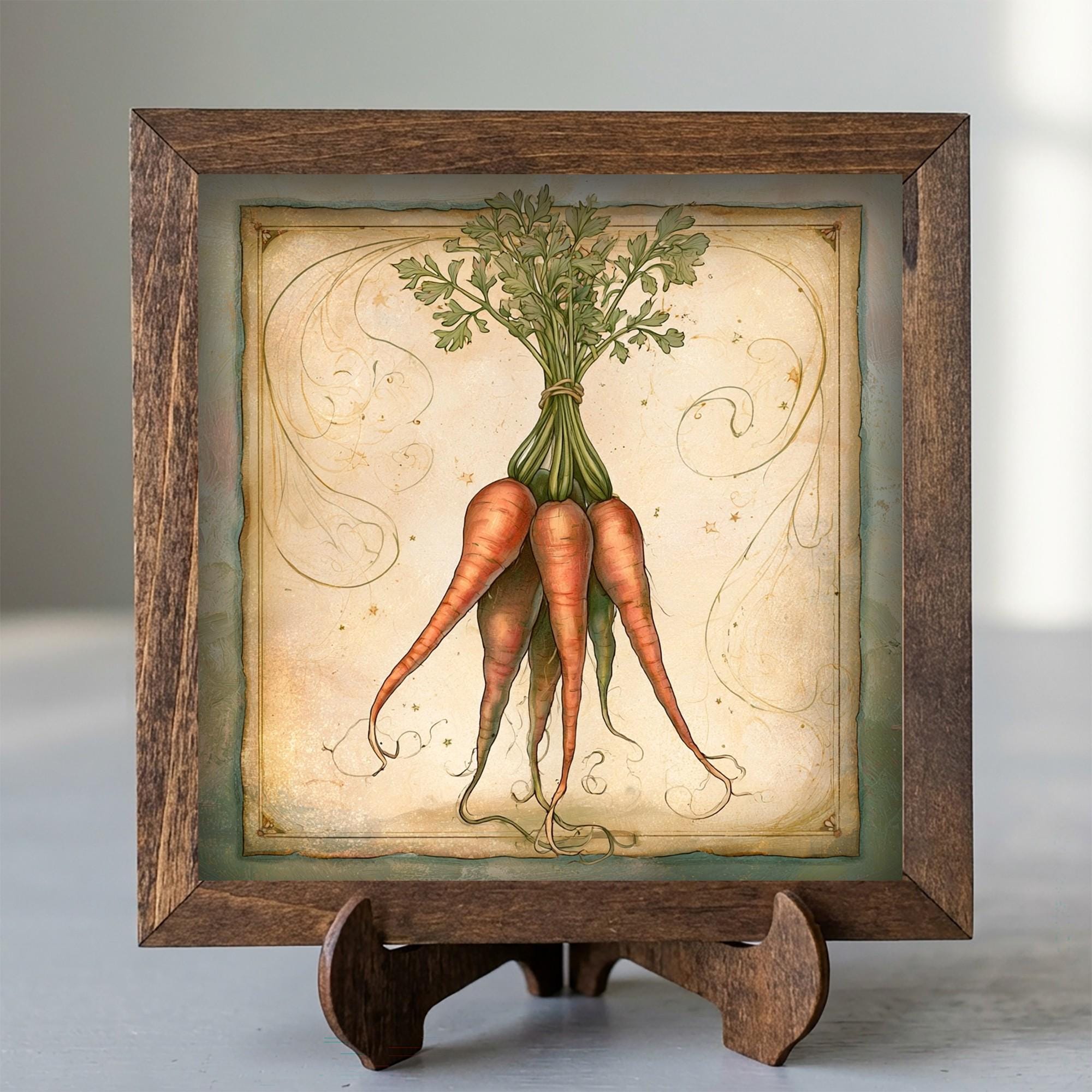 Framed Carrot Art Print | Rustic Farmhouse Kitchen Decor