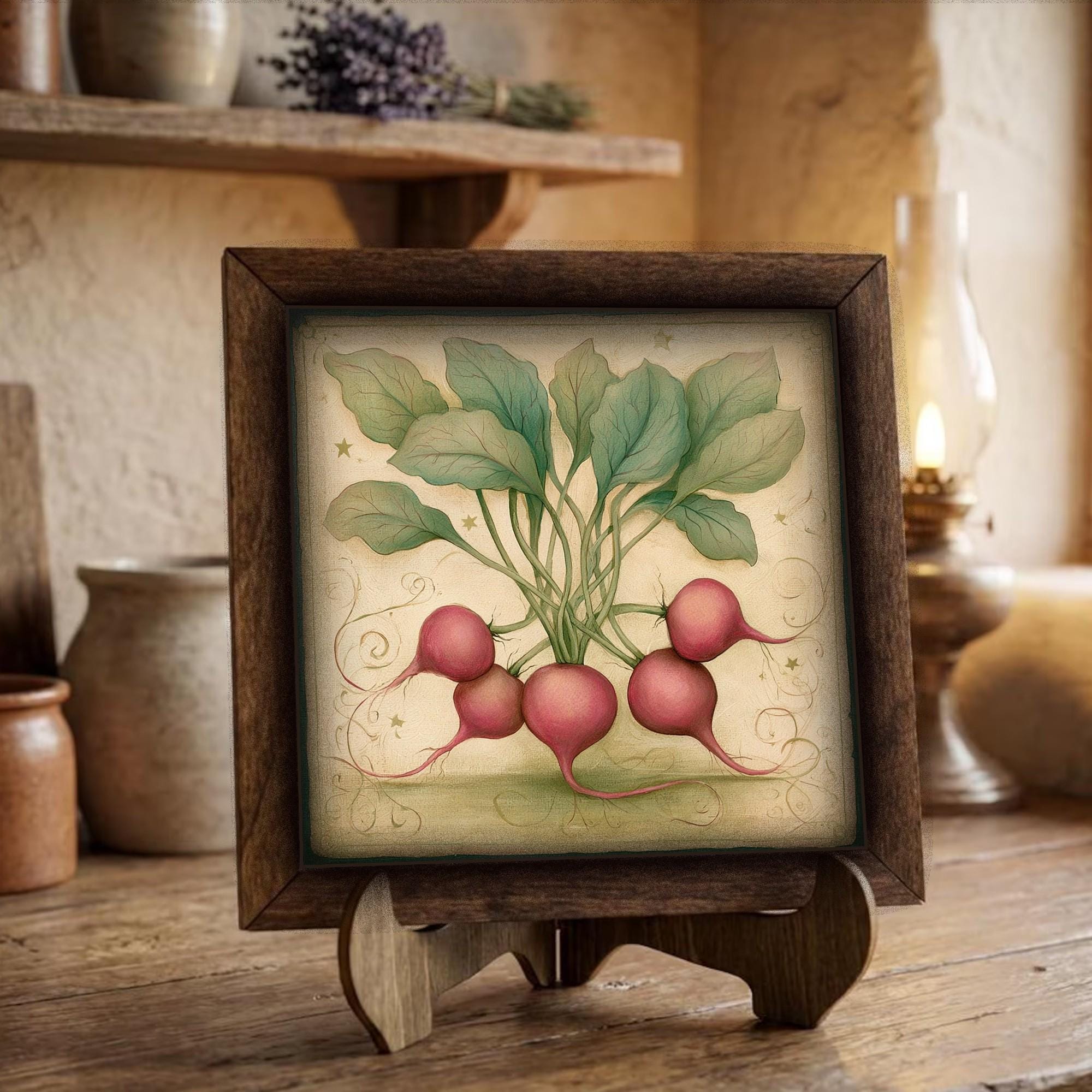 Framed Radish Art Print | Rustic Farmhouse Kitchen Decor