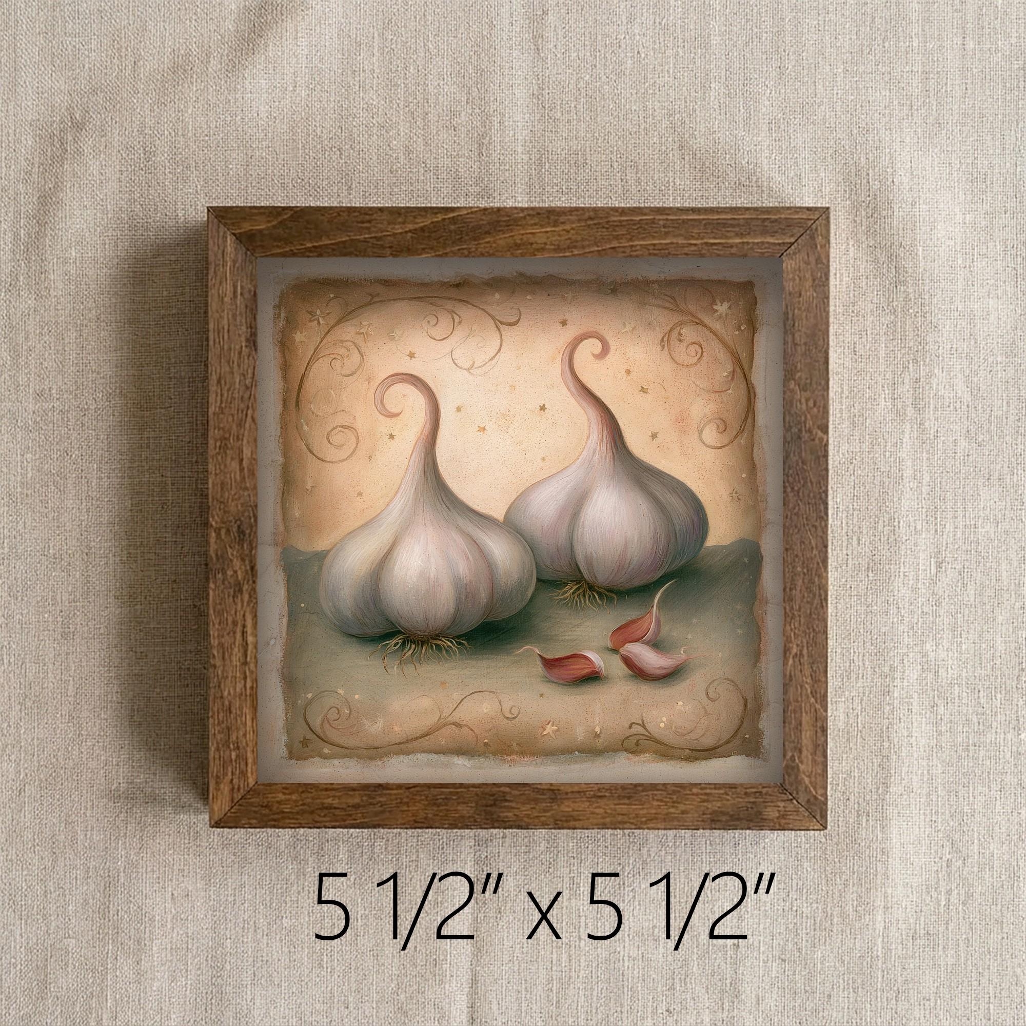 Framed Garlic Art Print | Rustic Farmhouse Kitchen Decor