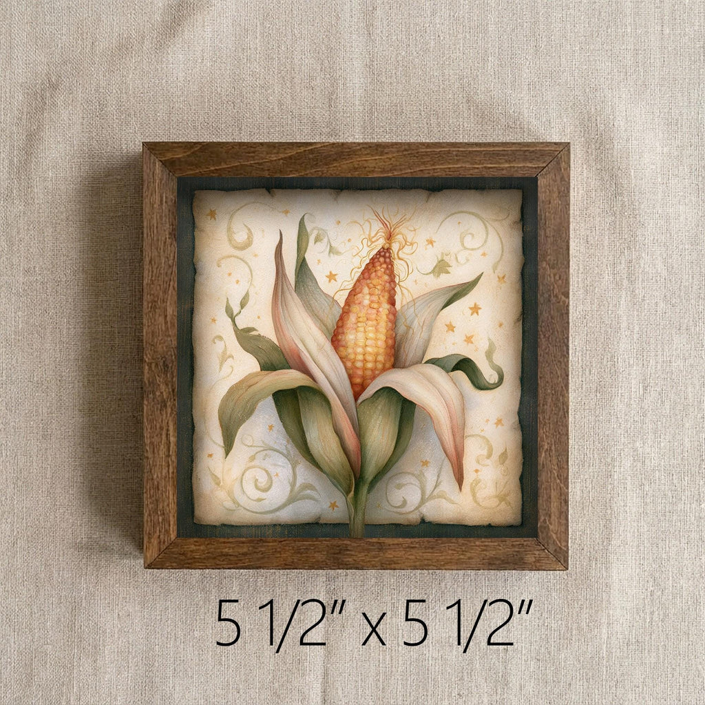 Framed Corn Art Print | Rustic Farmhouse Shelf Decor