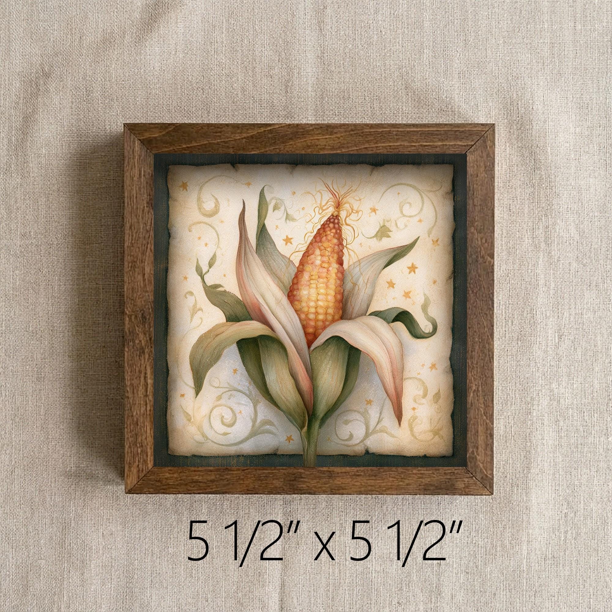 Framed Corn Art Print | Rustic Farmhouse Shelf Decor