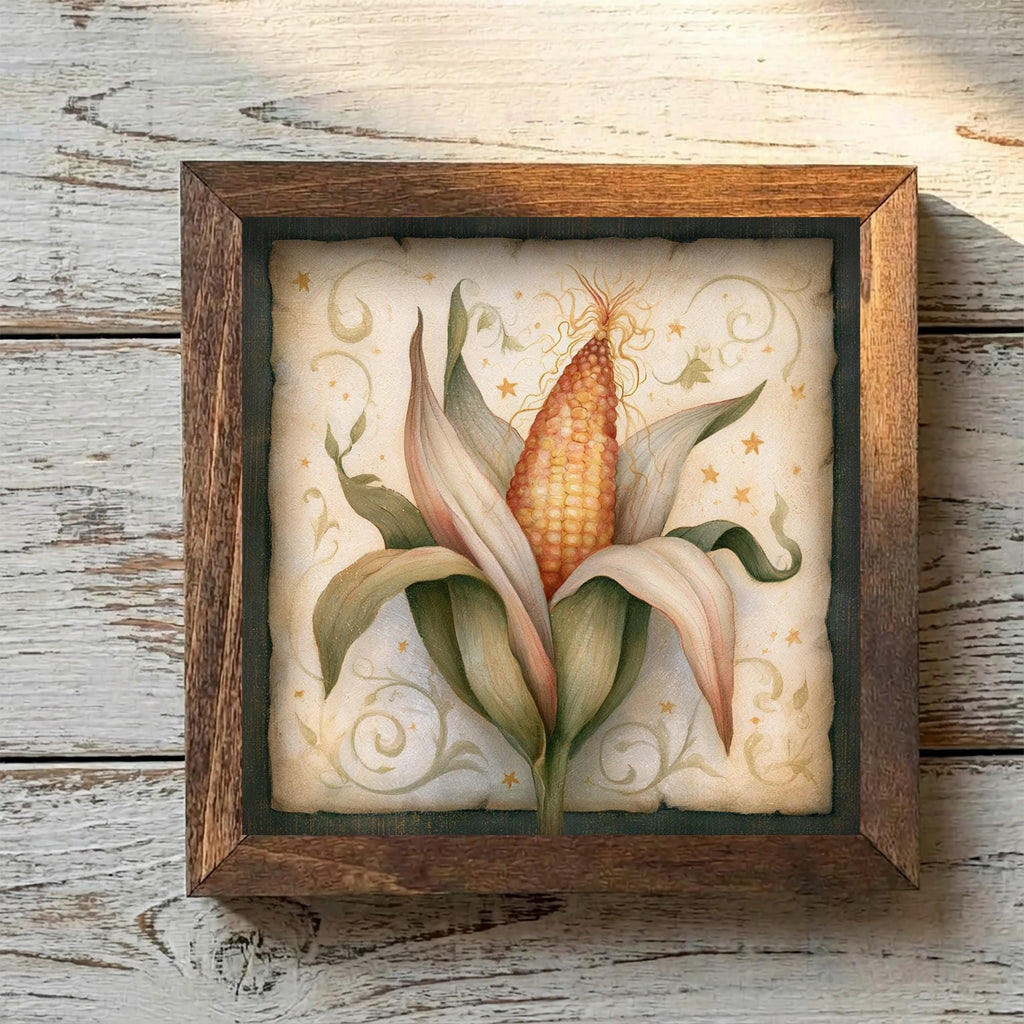 Framed Corn Art Print | Rustic Farmhouse Shelf Decor