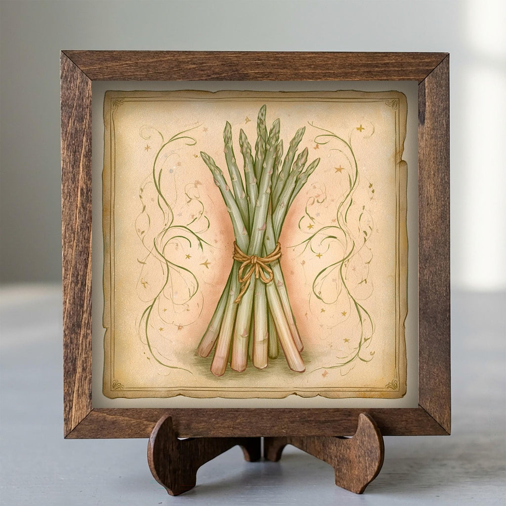 Framed Asparagus Bundle Art Print | Rustic Farmhouse Kitchen Decor