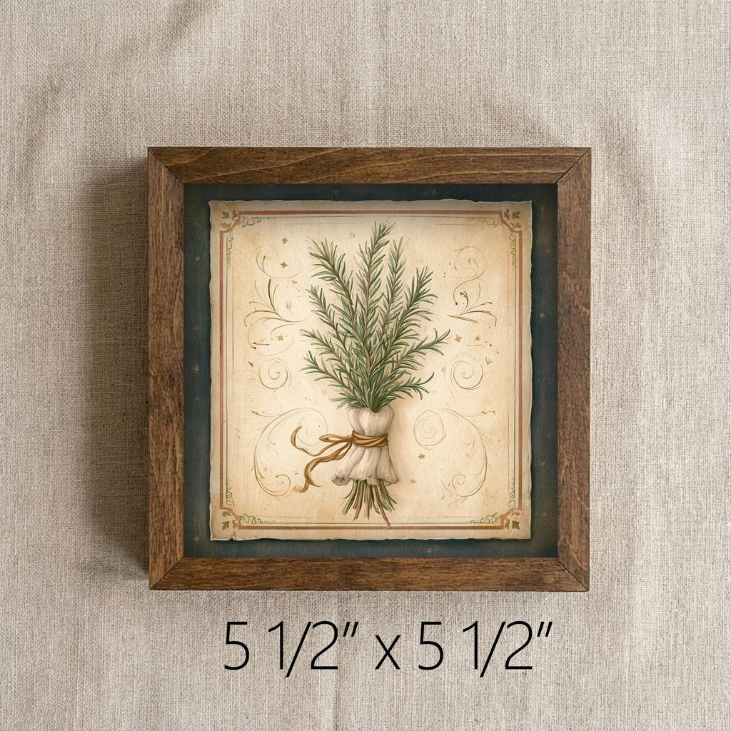Framed Rosemary Herb Art Print | Rustic Farmhouse Shelf Decor