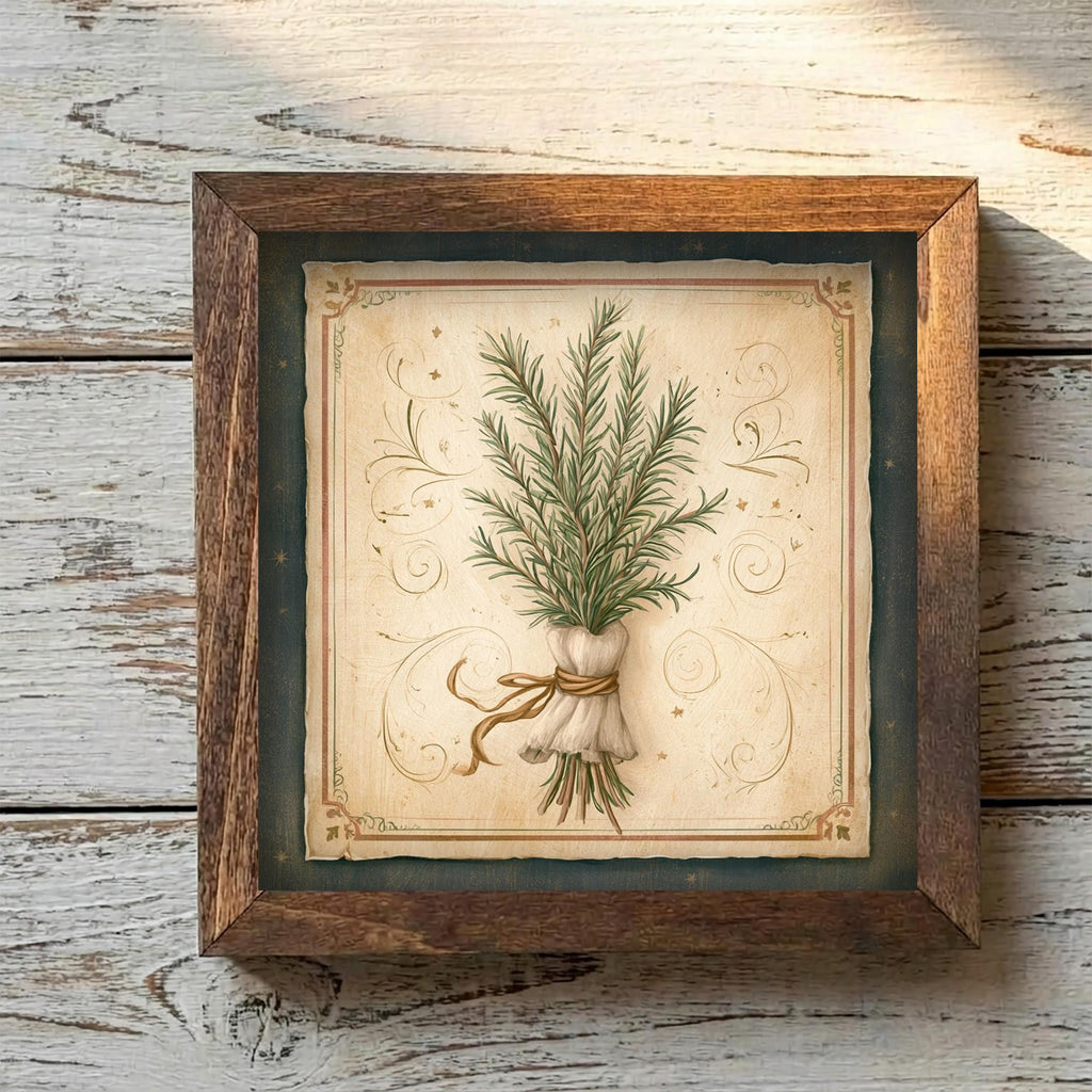 Framed Rosemary Herb Art Print | Rustic Farmhouse Shelf Decor