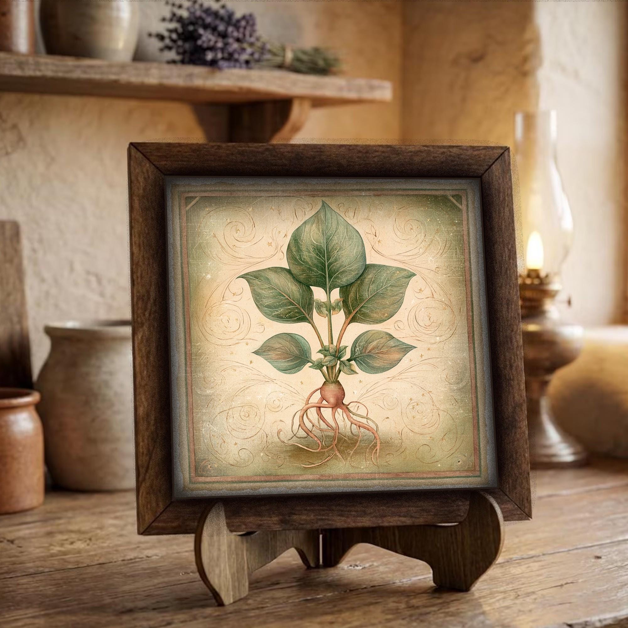 Framed Botanical Root Art Print | Rustic Farmhouse Shelf Decor