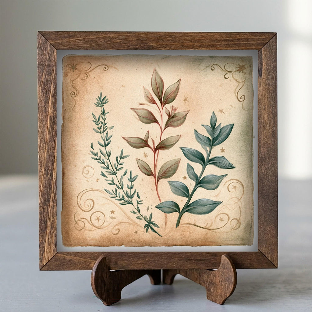 Framed Botanical Art Print | Rustic Farmhouse Shelf Decor (Easel Included)