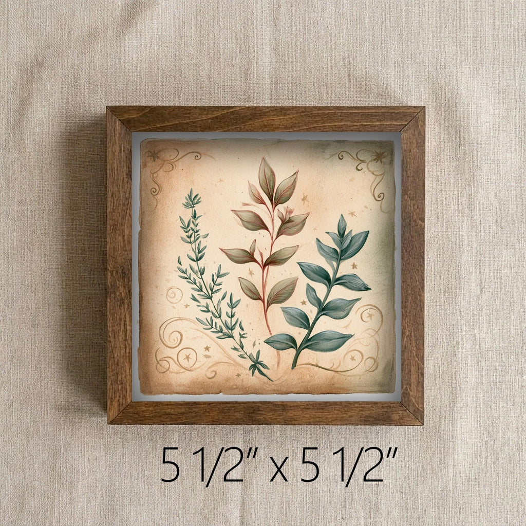 Framed Botanical Art Print | Rustic Farmhouse Shelf Decor (Easel Included)