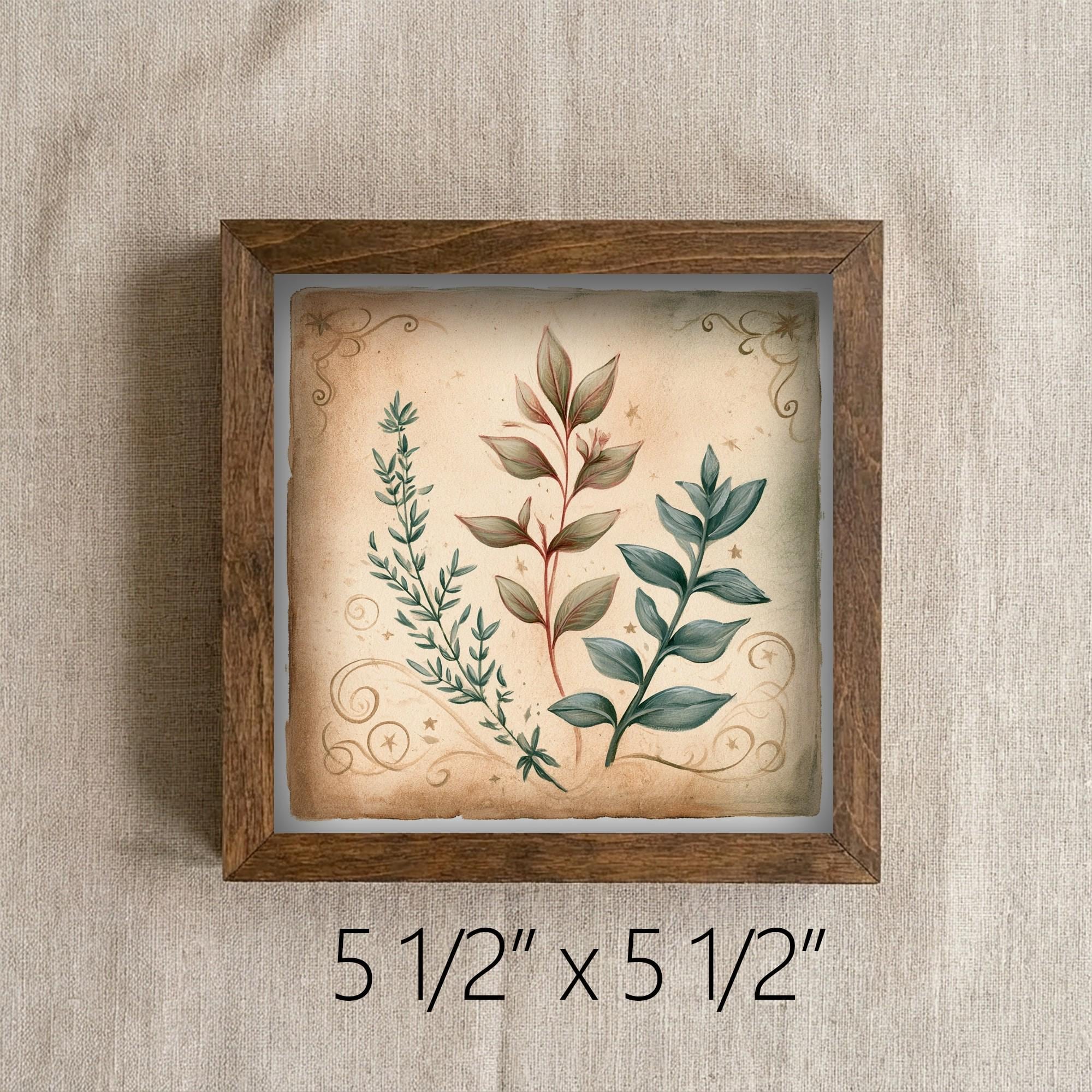 Framed Botanical Art Print | Rustic Farmhouse Shelf Decor (Easel Included)