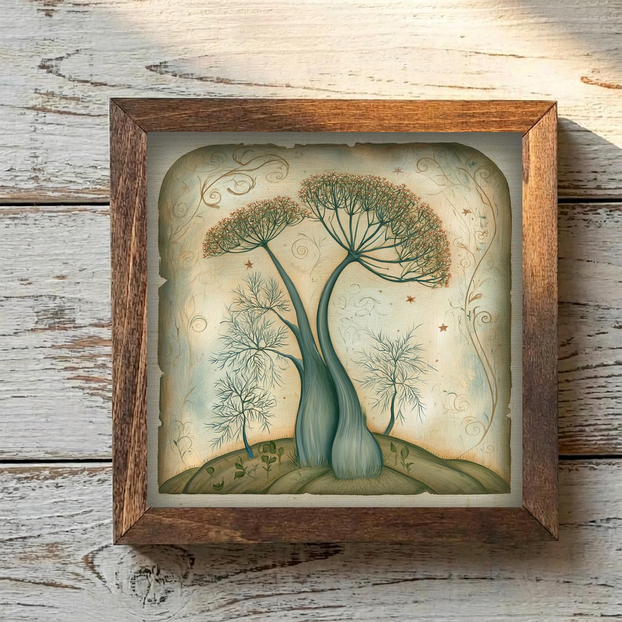 Framed Botanical Art Print | Rustic Farmhouse Shelf Decor