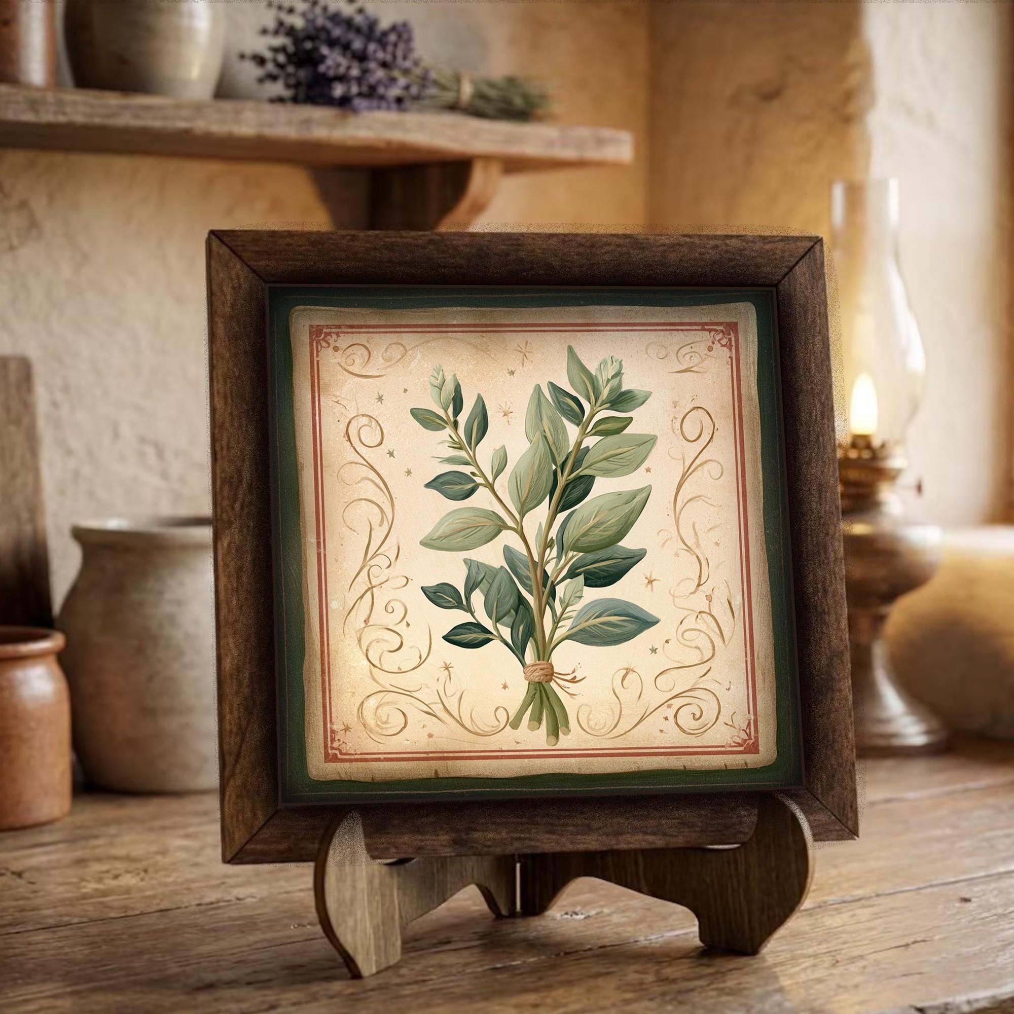 Framed Eucalyptus Art Print | Rustic Farmhouse Shelf Decor (Easel Included)