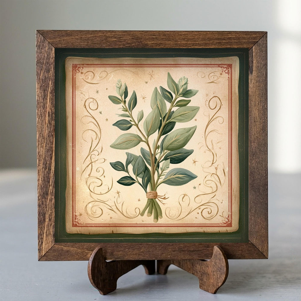 Framed Eucalyptus Art Print | Rustic Farmhouse Shelf Decor (Easel Included)