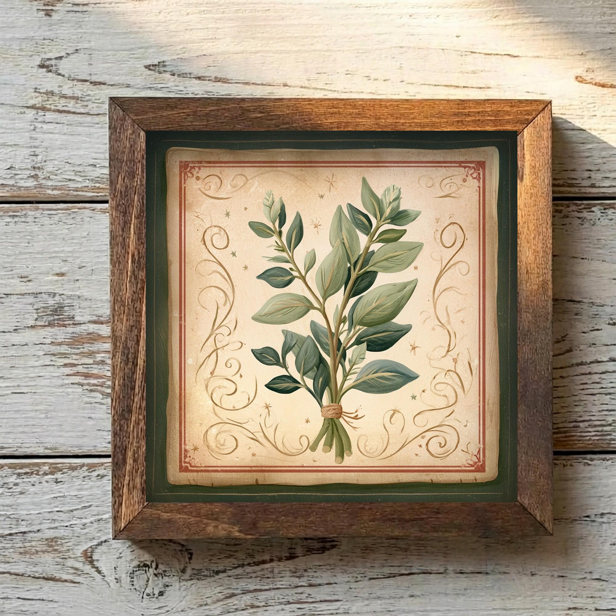 Framed Eucalyptus Art Print | Rustic Farmhouse Shelf Decor (Easel Included)