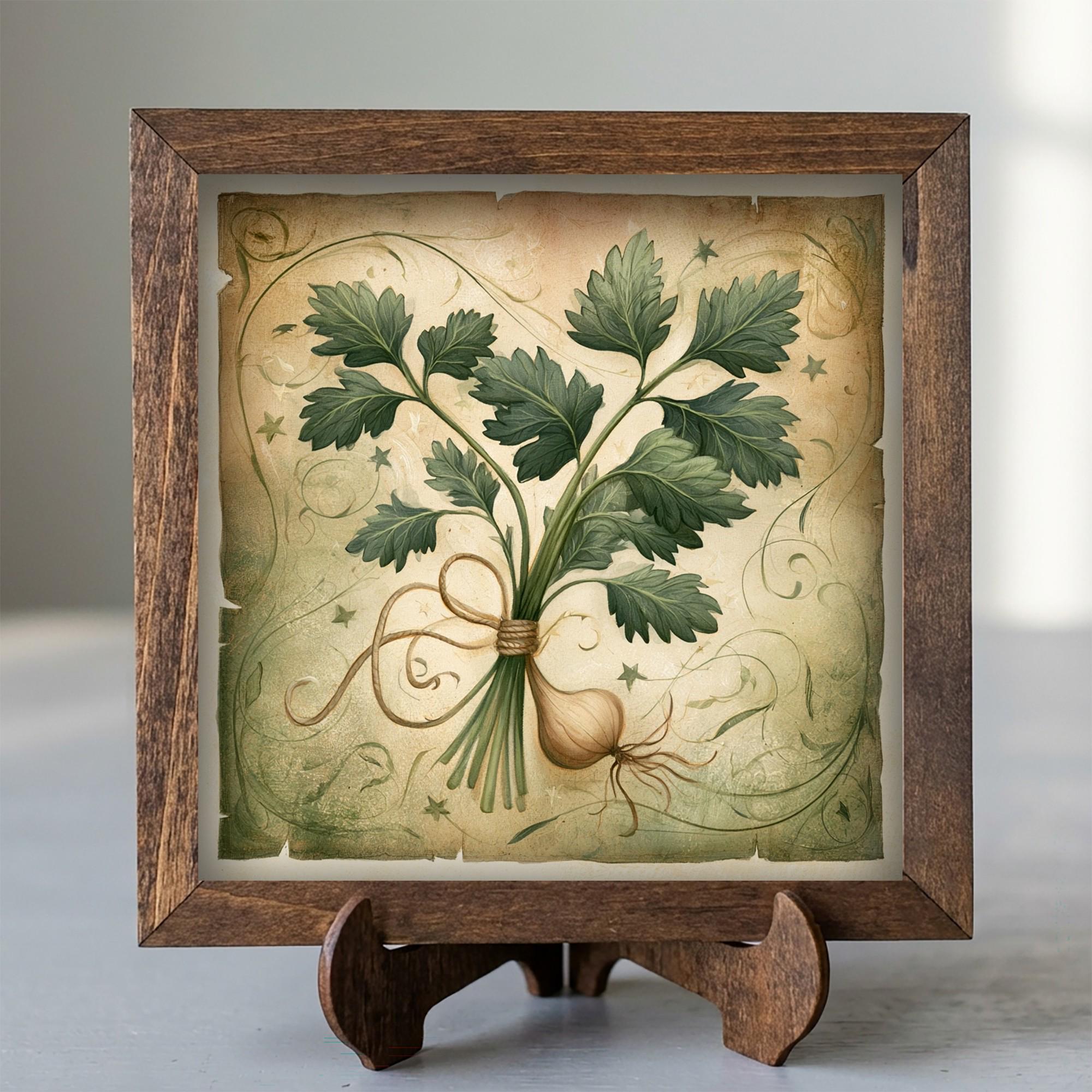 Framed Herb Bundle Art Print | Rustic Farmhouse Shelf Decor