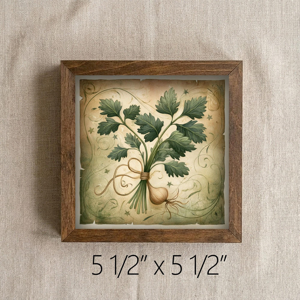 Framed Herb Bundle Art Print | Rustic Farmhouse Shelf Decor
