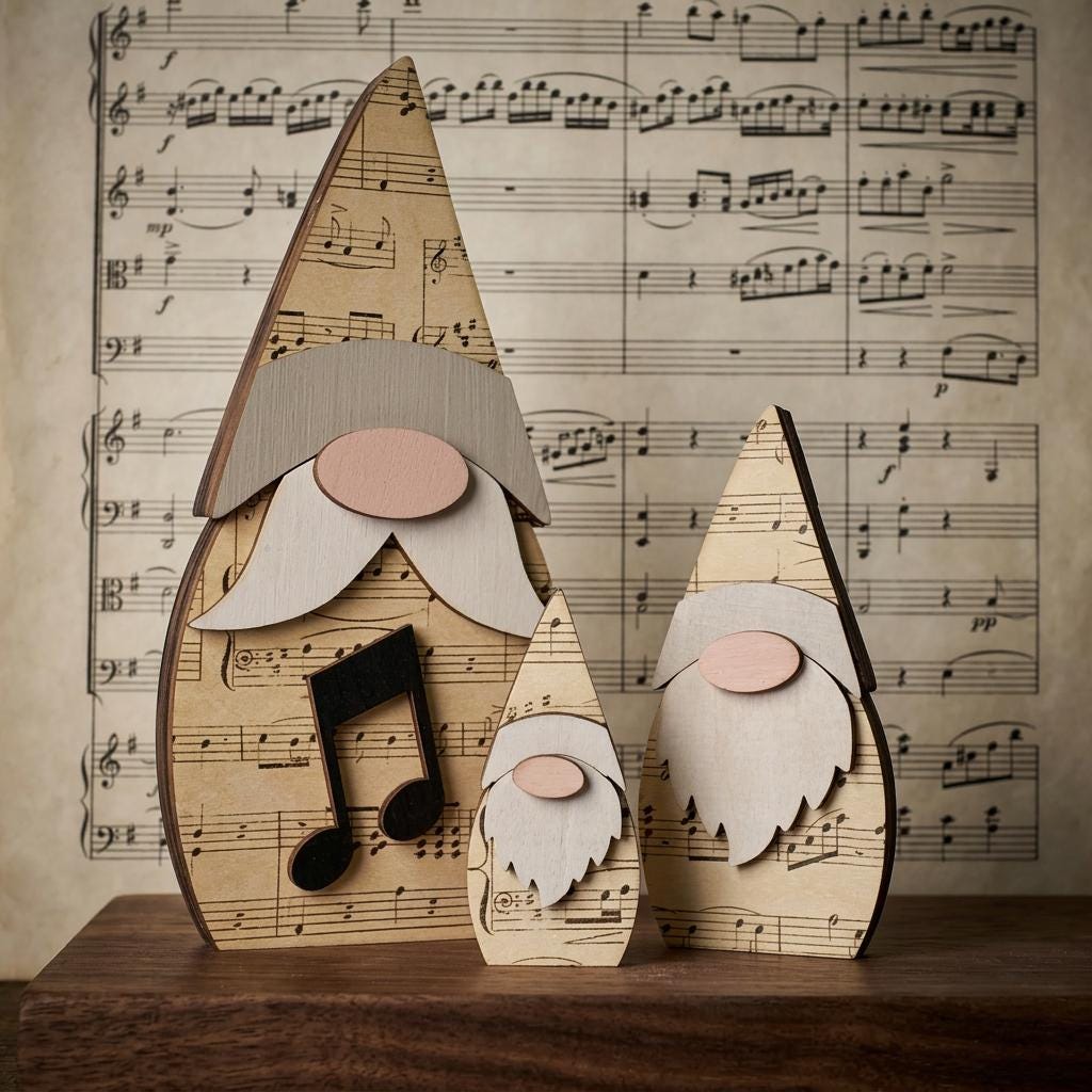 Music Note Gnome Shelf Sitter Set | Farmhouse Music Decor | Rustic Tiered Tray Decor | Handmade Gift Idea - TheGrumpyRooster