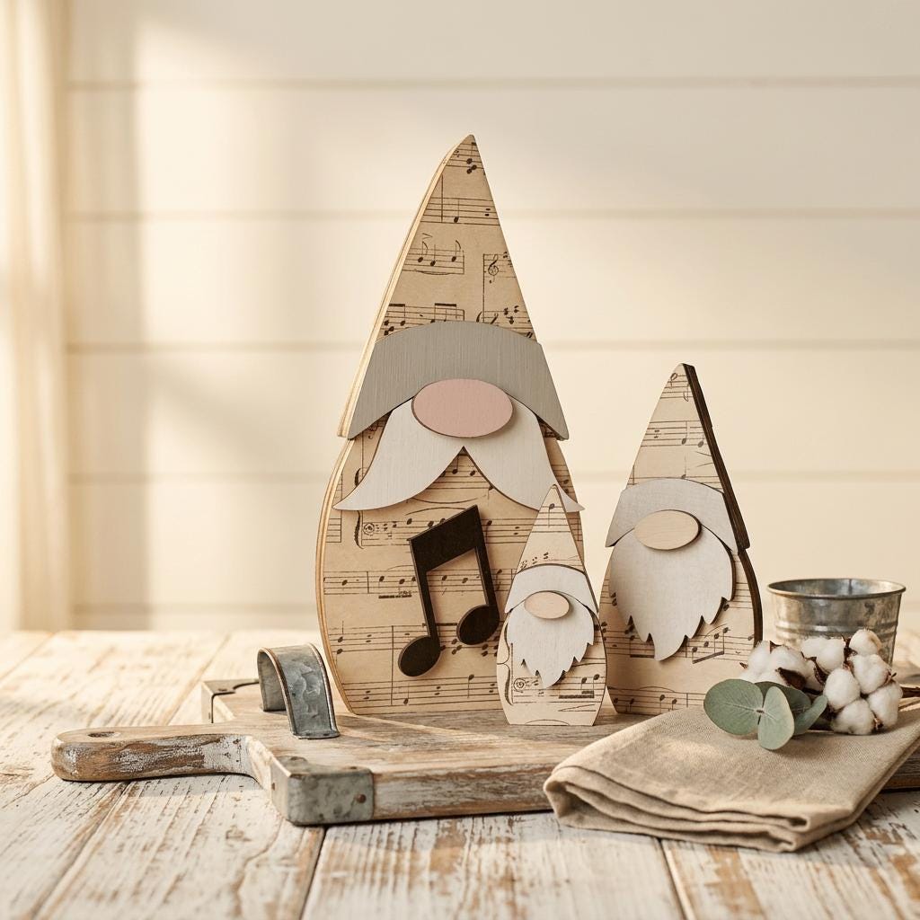Music Note Gnome Shelf Sitter Set | Farmhouse Music Decor | Rustic Tiered Tray Decor | Handmade Gift Idea - TheGrumpyRooster