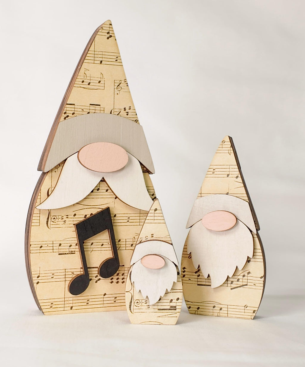 Music Note Gnome Shelf Sitter Set | Farmhouse Music Decor | Rustic Tiered Tray Decor | Handmade Gift Idea - TheGrumpyRooster