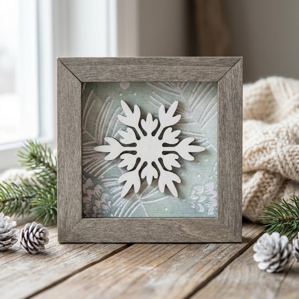 Snowflake Shelf Sitter, Farmhouse Winter Decor, Framed Snowflake Sign, Christmas Tiered Tray Decor, Rustic Holiday Home Decor Gift - TheGrumpyRooster