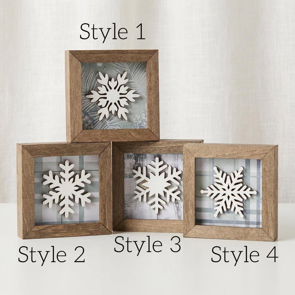 Snowflake Shelf Sitter, Farmhouse Winter Decor, Framed Snowflake Sign, Christmas Tiered Tray Decor, Rustic Holiday Home Decor Gift - TheGrumpyRooster
