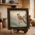 Framed Cardinal and Holly Art Print | Vintage Christmas Shelf Decor