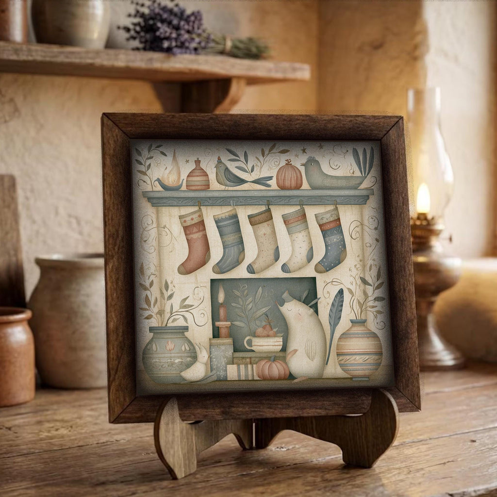 Framed Christmas Mantel Art Print | Rustic Farmhouse Holiday Decor