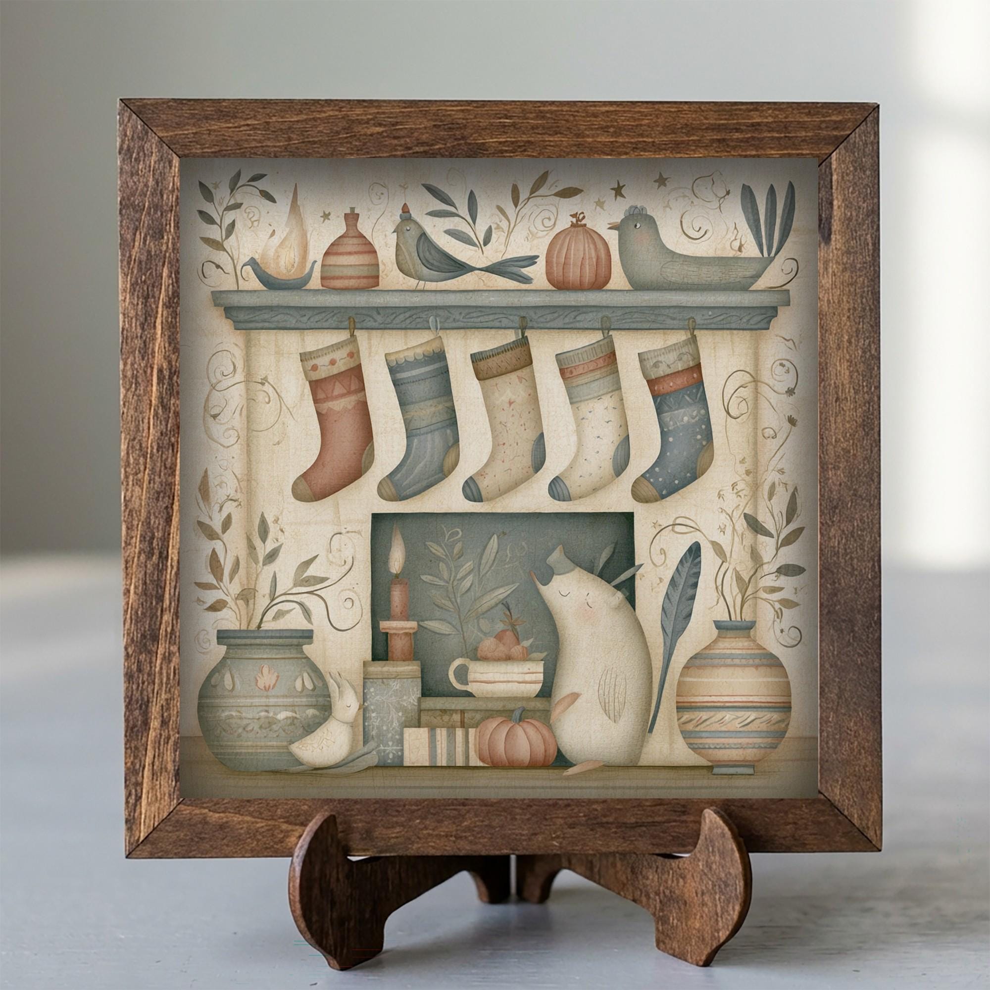 Framed Christmas Mantel Art Print | Rustic Farmhouse Holiday Decor