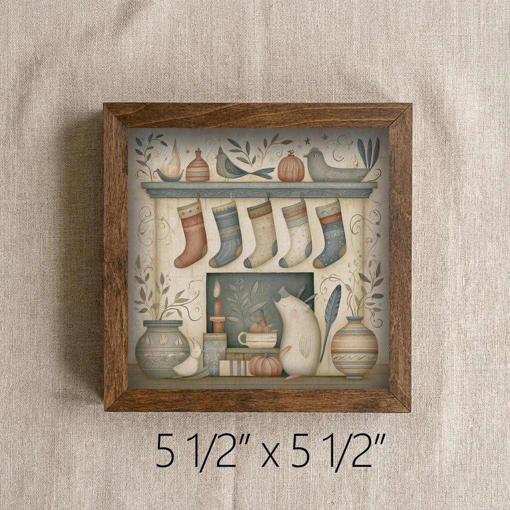 Framed Christmas Mantel Art Print | Rustic Farmhouse Holiday Decor
