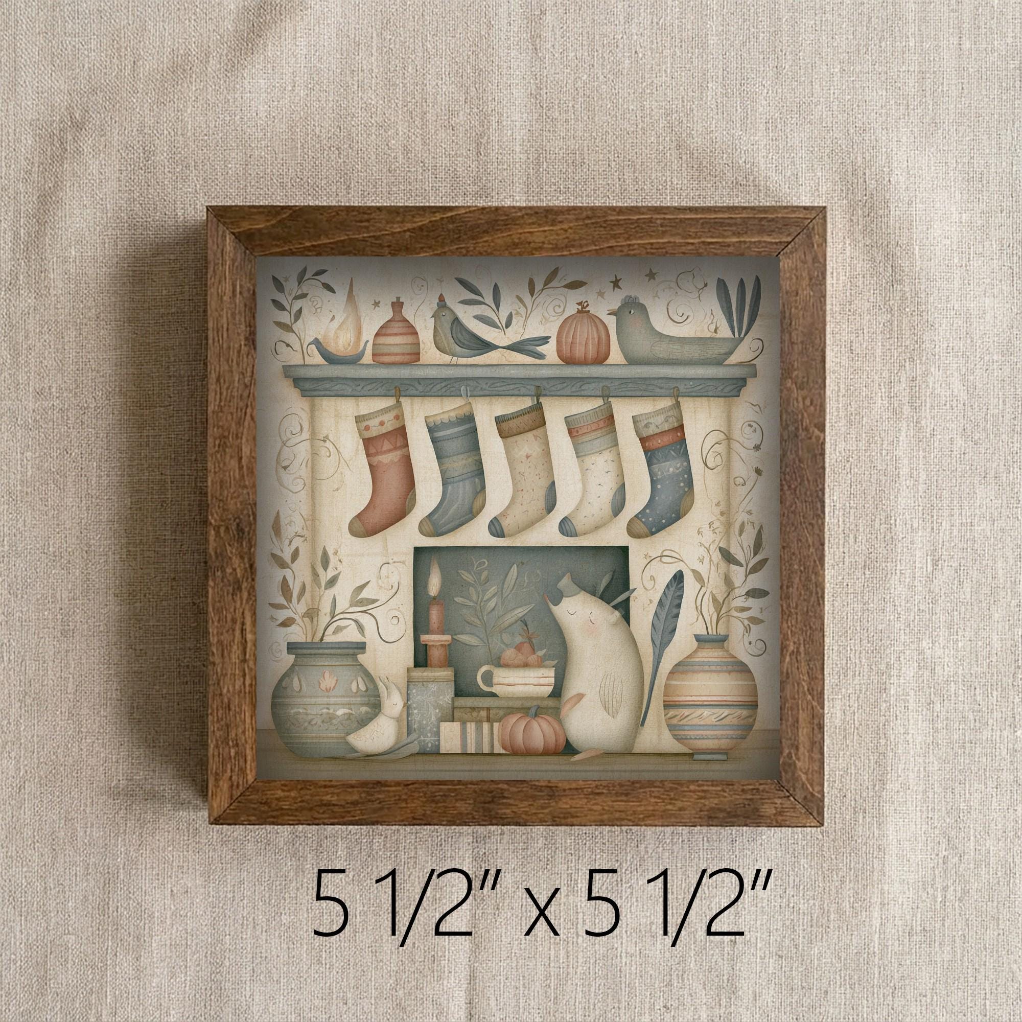 Framed Christmas Mantel Art Print | Rustic Farmhouse Holiday Decor