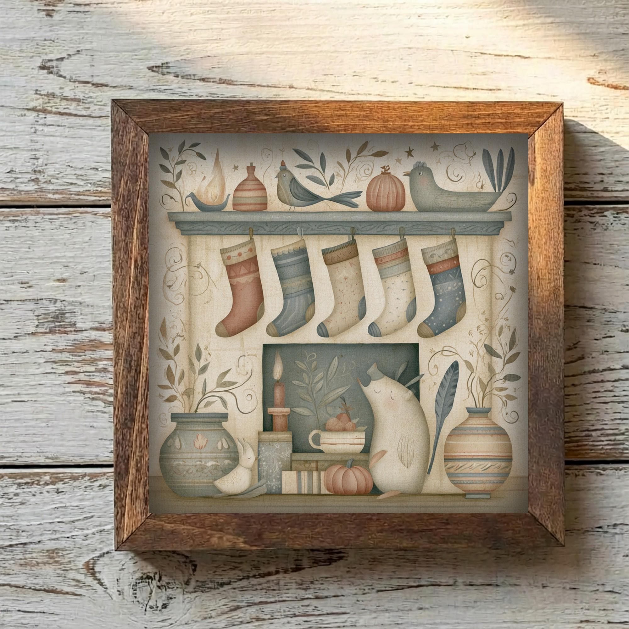 Framed Christmas Mantel Art Print | Rustic Farmhouse Holiday Decor