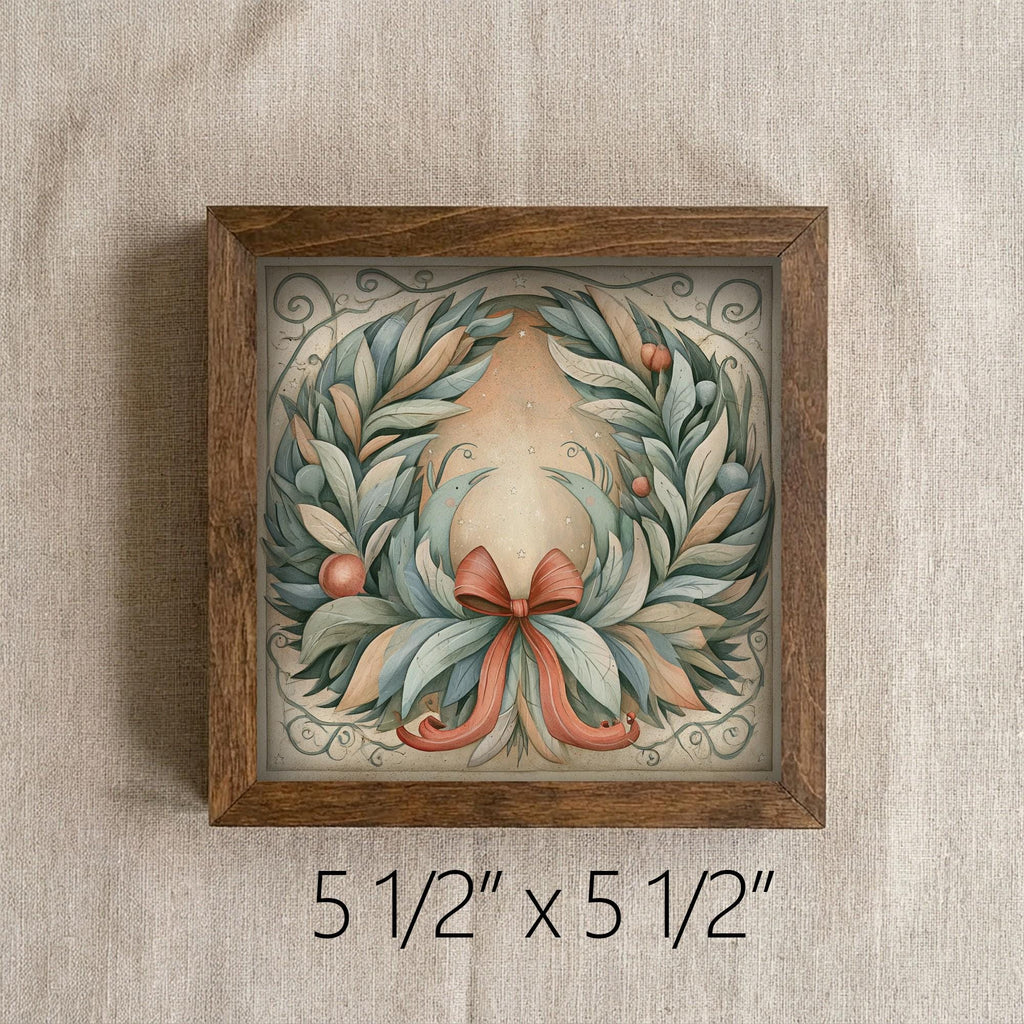 Framed Christmas Wreath Art Print | Vintage Farmhouse Holiday Decor