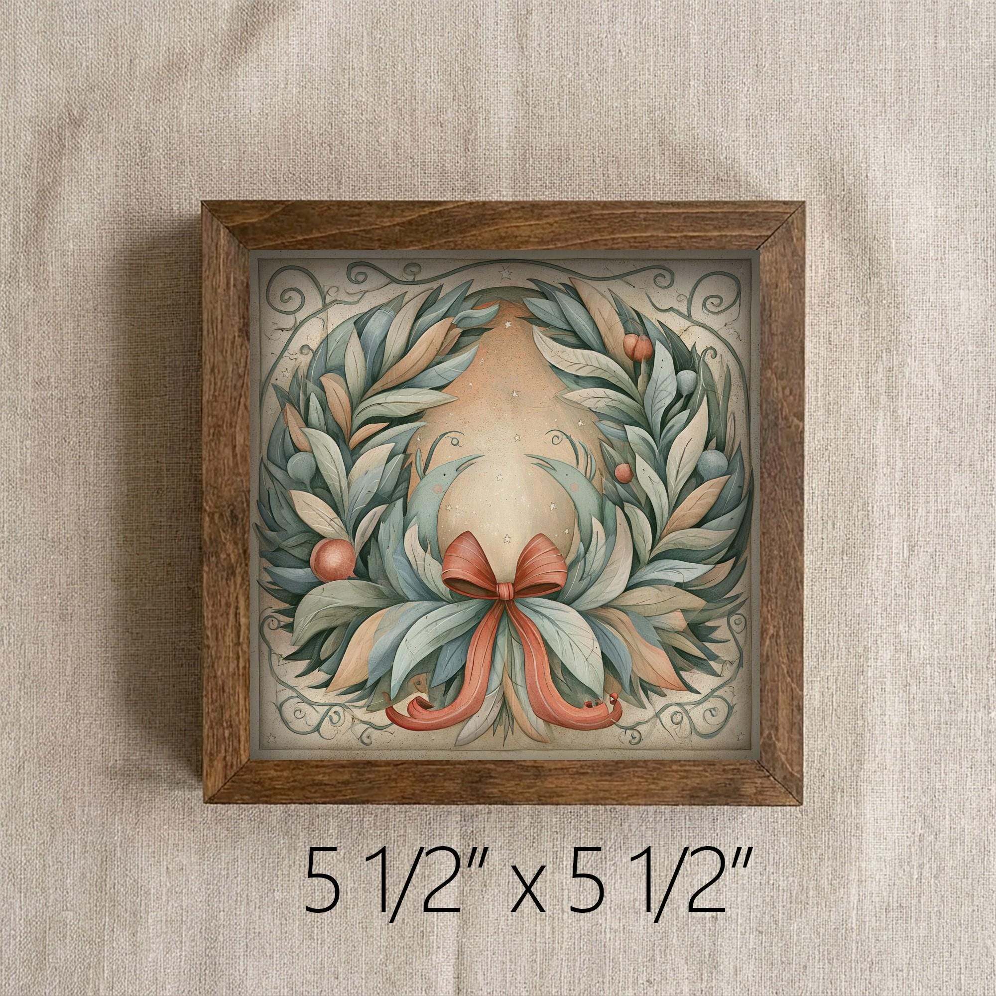Framed Christmas Wreath Art Print | Vintage Farmhouse Holiday Decor
