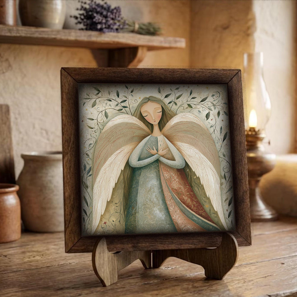 Framed Angel Art Print | Vintage Christmas Farmhouse Shelf Decor