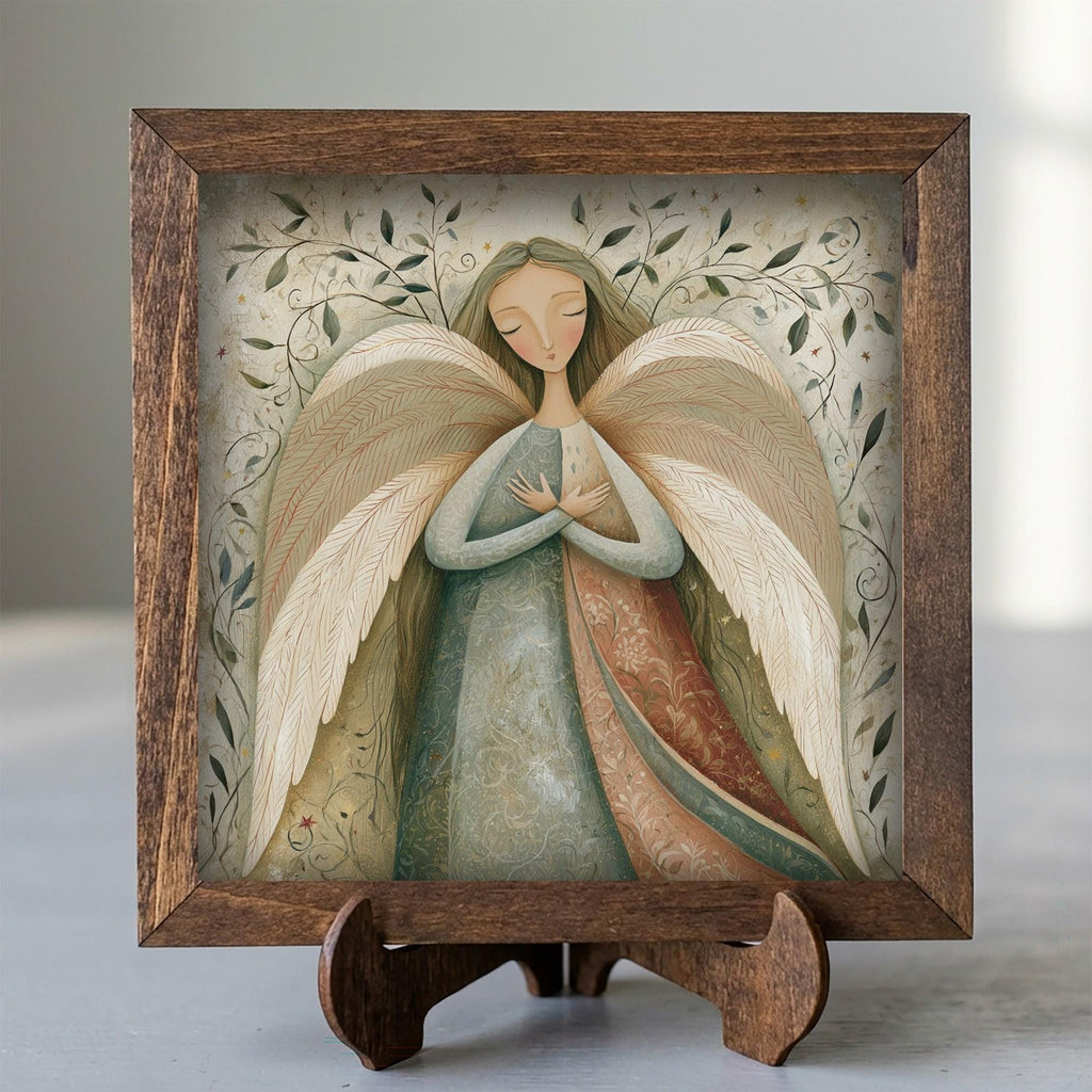 Framed Angel Art Print | Vintage Christmas Farmhouse Shelf Decor
