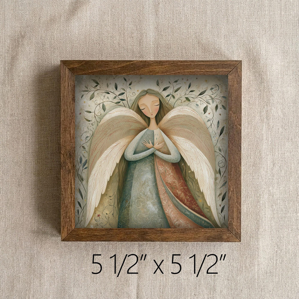 Framed Angel Art Print | Vintage Christmas Farmhouse Shelf Decor