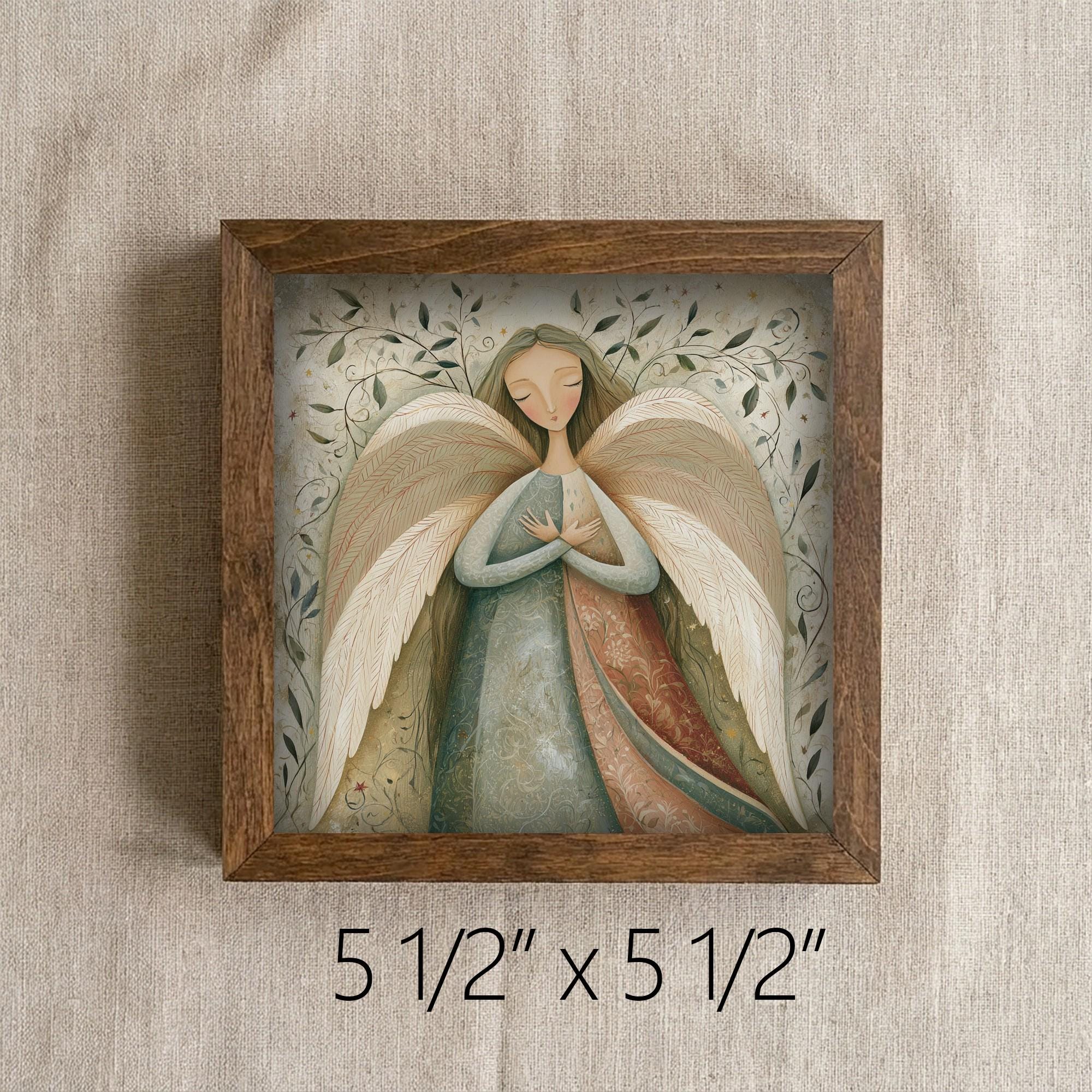 Framed Angel Art Print | Vintage Christmas Farmhouse Shelf Decor