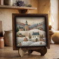 Framed Winter Village Art Print | Rustic Christmas Farmhouse Decor
